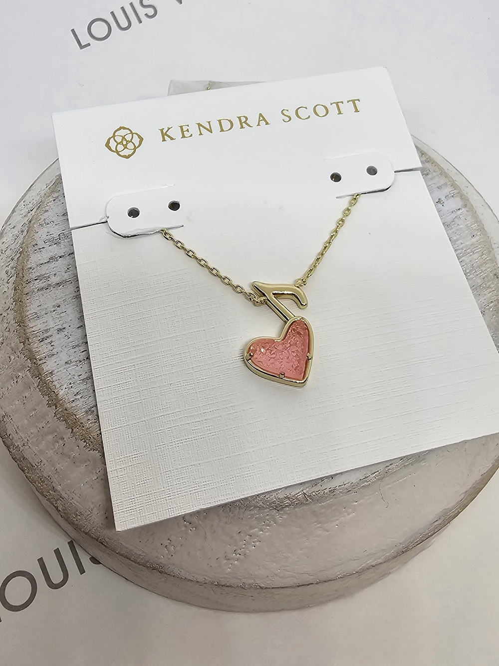 Kendra Scott x Dolly Parton Gold Ari Heart Music Note Necklace Pink Drusy